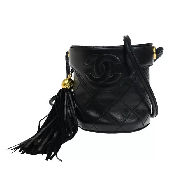 CHANEL CC Logo Matelasse Tassel Mini Shoulder Bag Leather Black GHW - Picture 1 of 15